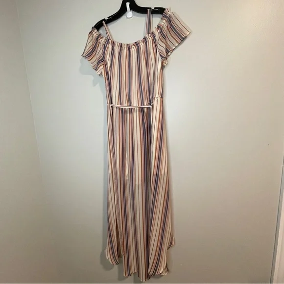 Lily Rose Striped Off Shoulder Shorts Maxi Dress Romper Women's L - Picture 2 of 8